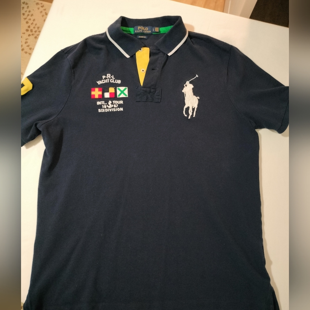 Polo by Ralph Lauren Men's Navy Blue Yacht Club Big Pony Mesh Polo Shirt